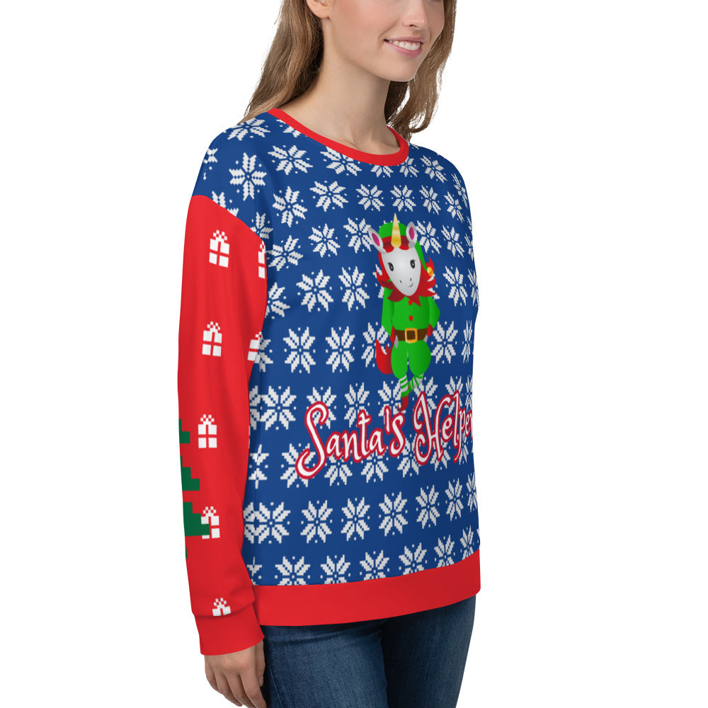 Santa's Helper Unicorn Ugly Christmas Sweatshirt by Sovereign