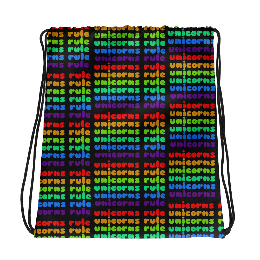 Black Unicorns Rule Drawstring Bag by Sovereign