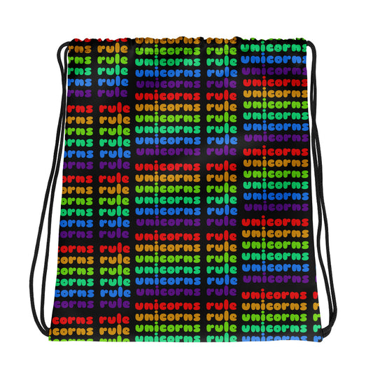Black Unicorns Rule Drawstring Bag by Sovereign