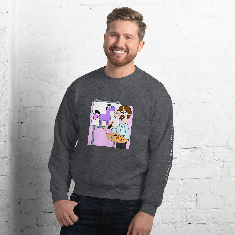 Unicorn Bob Painting Happy Accidents Sweatshirt by Be a Unicorn