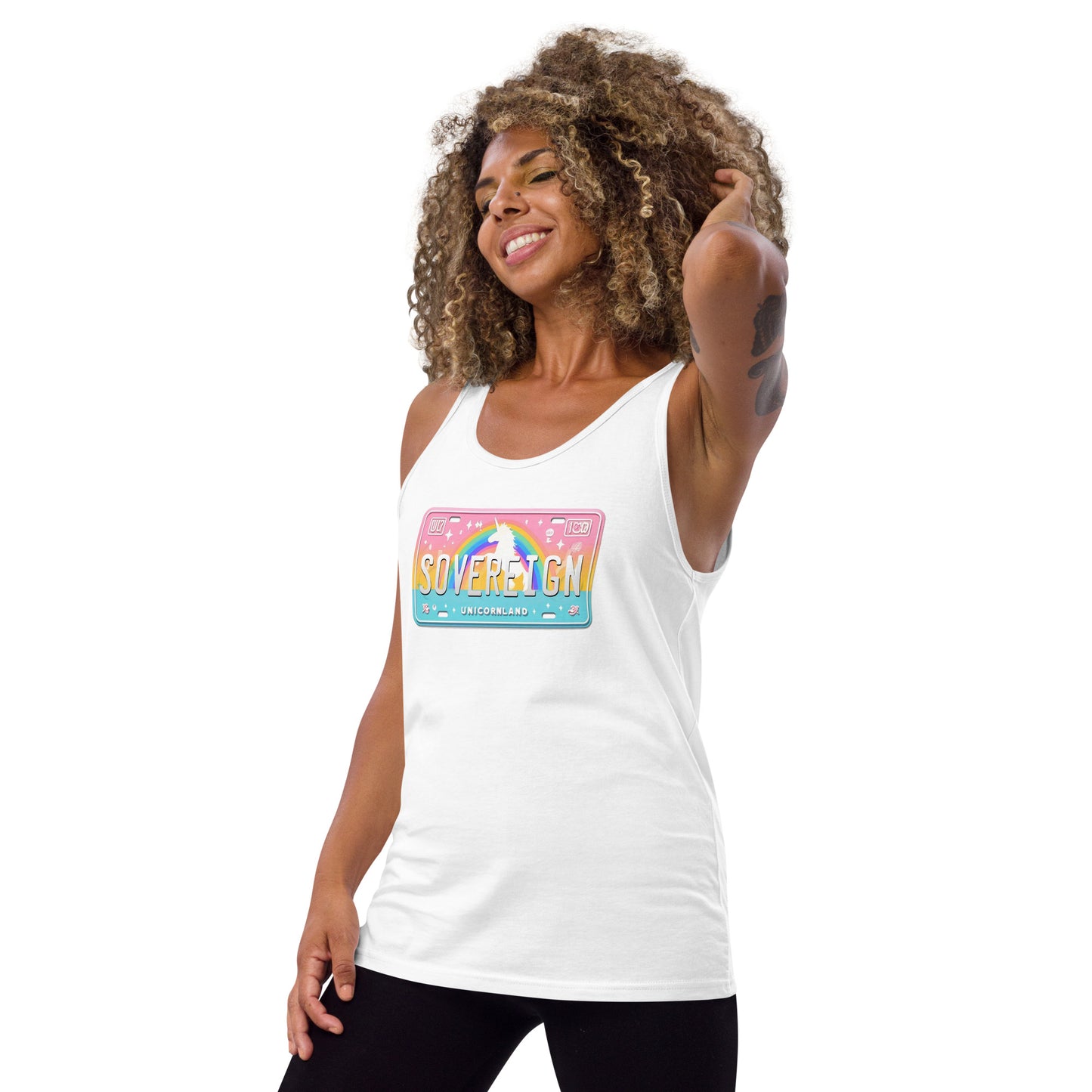 Sovereign Unicorn License Plate Tank Top