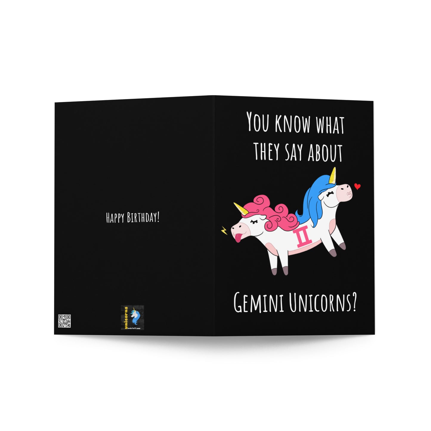 Gemini Unicorn Birthday Greeting Card by #unicorntrends