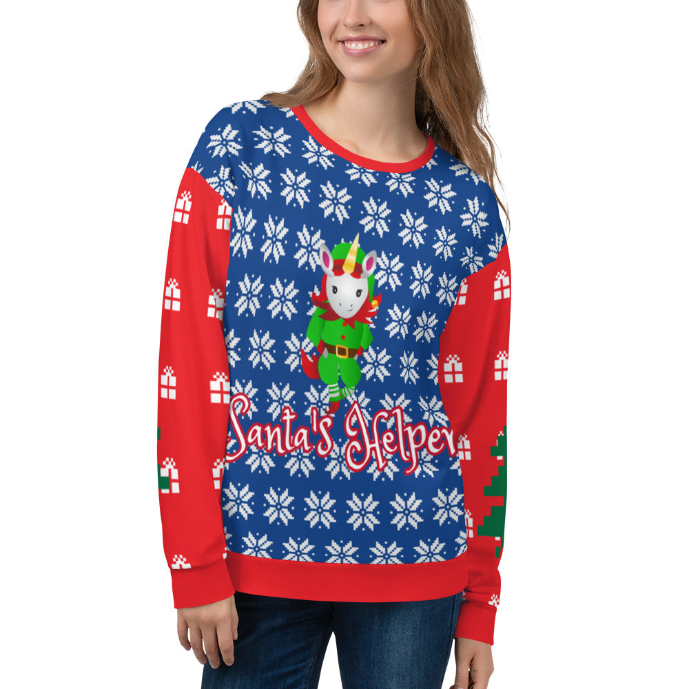 Santa's Helper Unicorn Ugly Christmas Sweatshirt by Sovereign