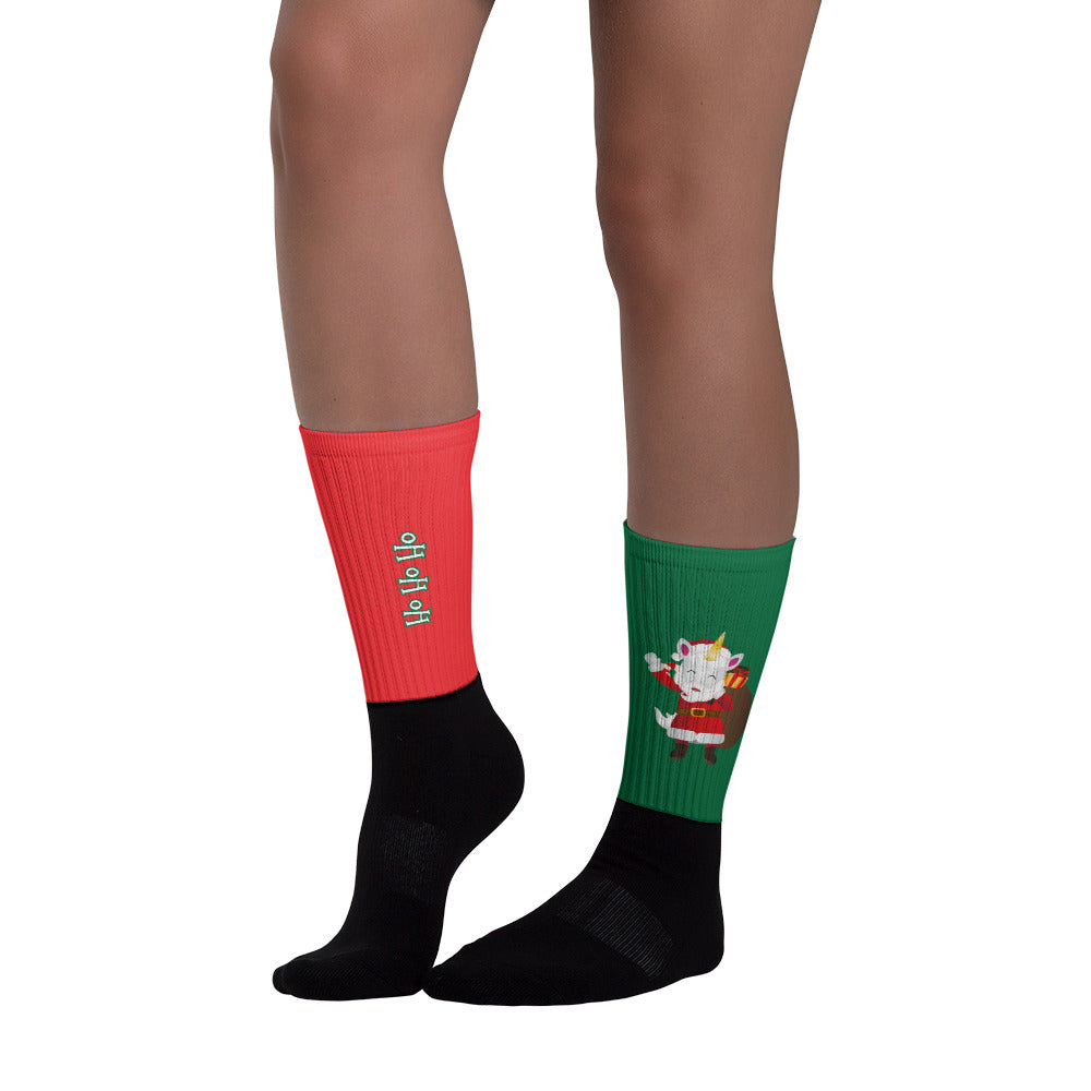 Ho Ho Ho Merry Christmas Santa and Santa's Helper Socks