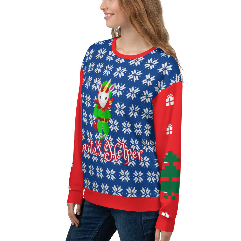 Santa's Helper Unicorn Ugly Christmas Sweatshirt by Sovereign