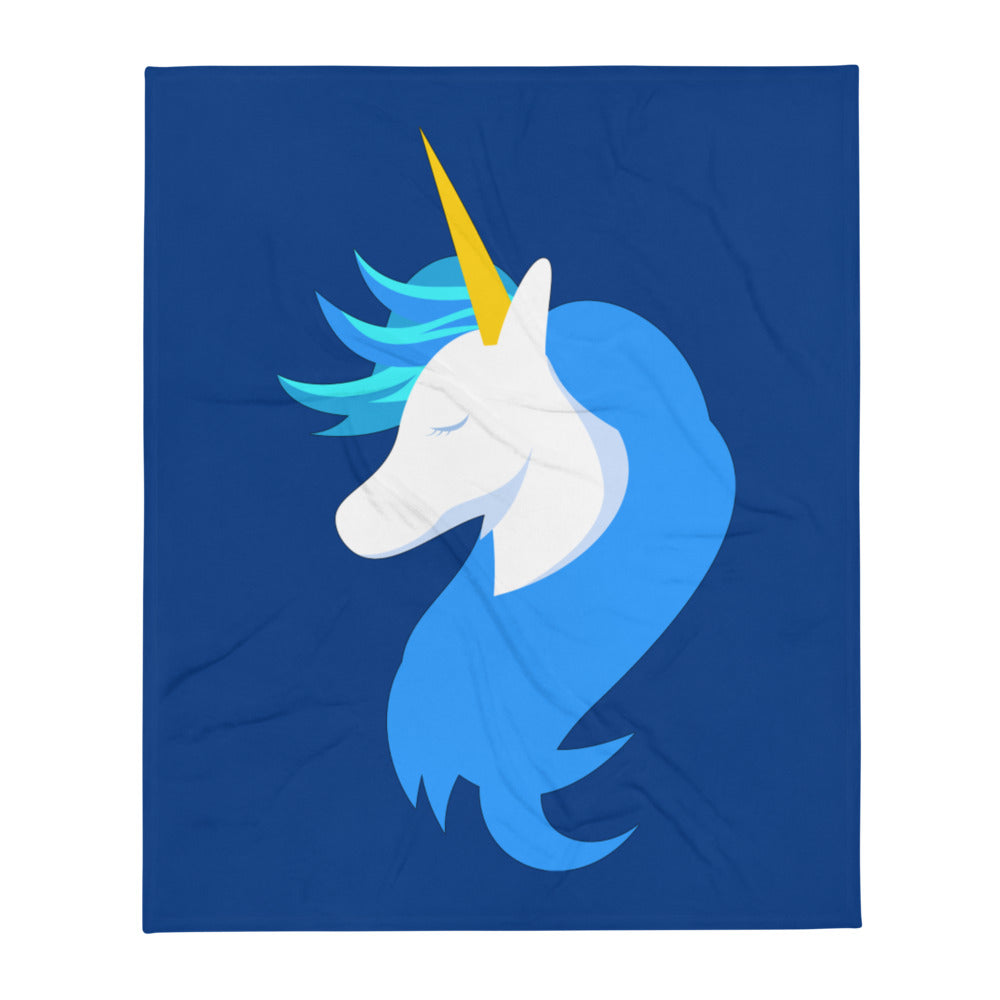 Logo Blue Throw Blanket by #unicorntrends